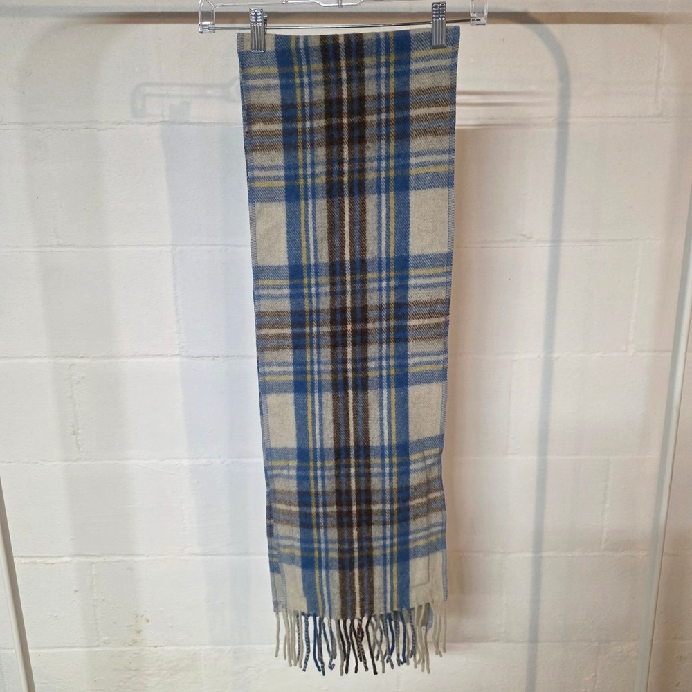 Patrick Kins Woollen Company Deluxe‎ Wool Plaid Scarf Fringe Dual Pocket on Ends